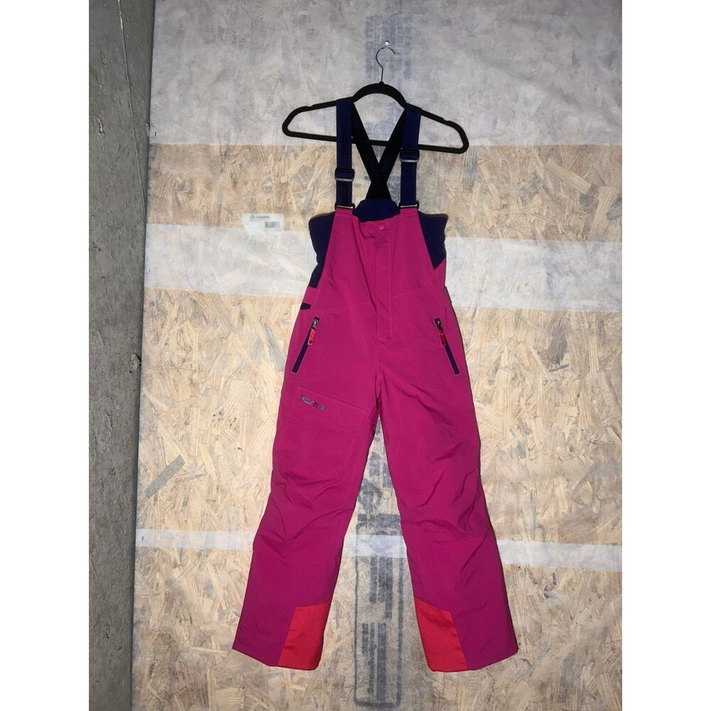 Marmot Youth Snow Pants Size Large Insulated Snow Bib Pink & Dark Blue Ski Pants